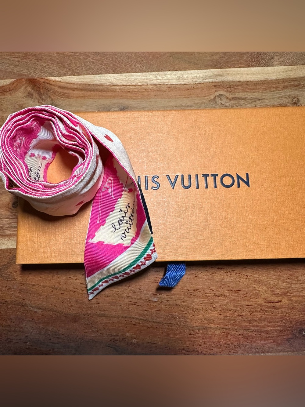 Louis Vuitton Pink and Cream Silk Bandeau Scarf AUTHENTIC!!!